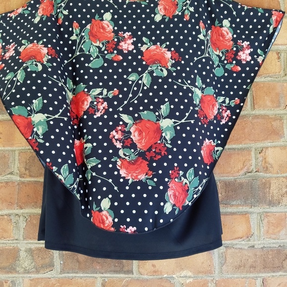 Brody Myles Dark Floral Blouse Komono Style L Black Red White Polka Dot - Picture 4 of 6
